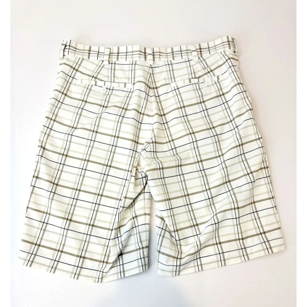 Nike Golf Dri-FIT Plaid Shorts 34 White Beige Navy Performance